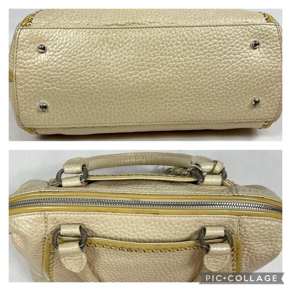 Brighton Metallic Cream Pebbled Leather Dual Handle Satchel U197302 Tassel Charm - Picture 9 of 14